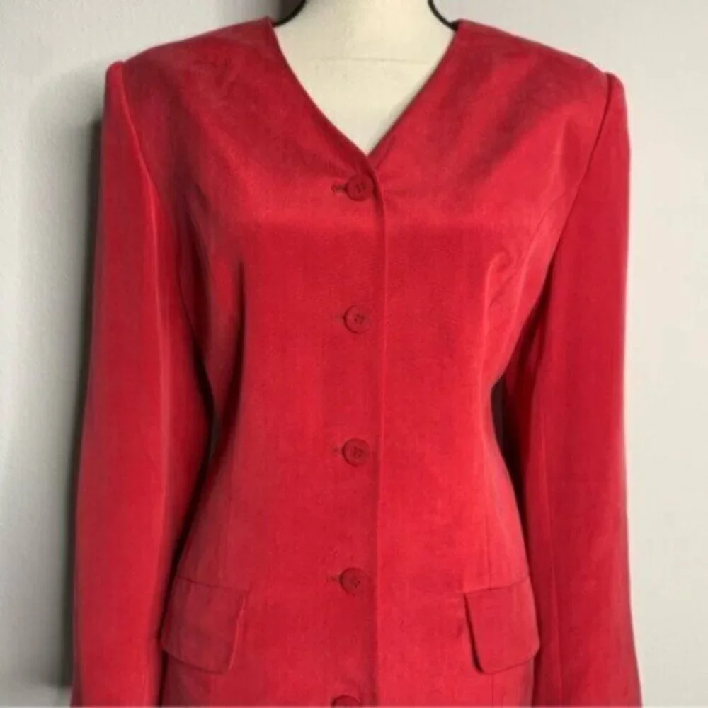 Andrea Viccaro Vintage Silk Single Breasted Collarless Blazer